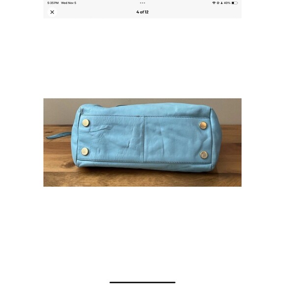 Fossil Sydney Brown sky blue Real Leather Shoulder Tote Shopper Carryall Bag - Picture 4 of 12